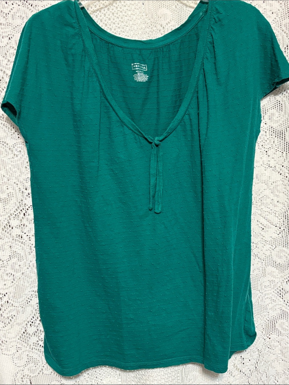 Merona Teal Short Sleeve Scoop Neck Tie Top